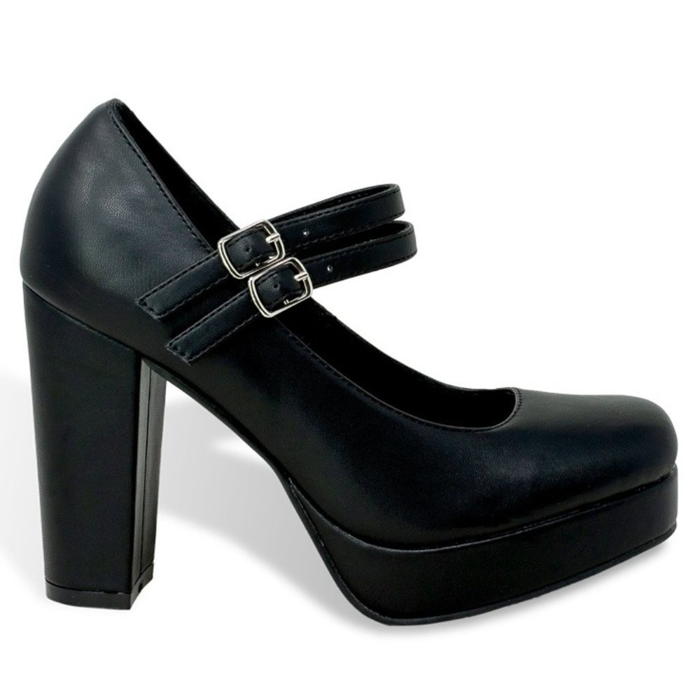 Women’s Vintage Chunky Platform Block Heel Mary Janes with Double Straps